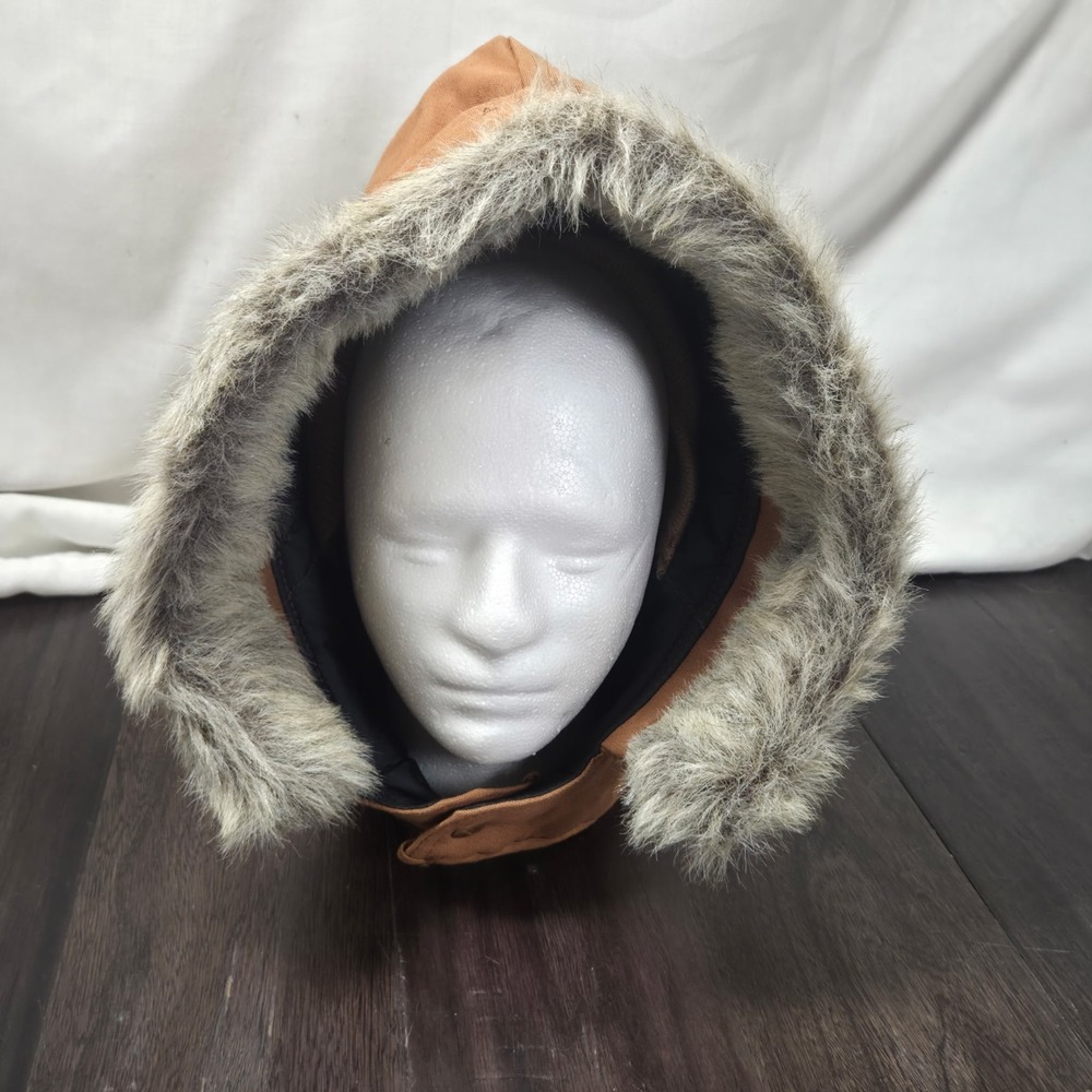 Vintage 1985 Carhartt Arctic Hood Mens Faux Fur Firm Brown Duck 968QH Snap On